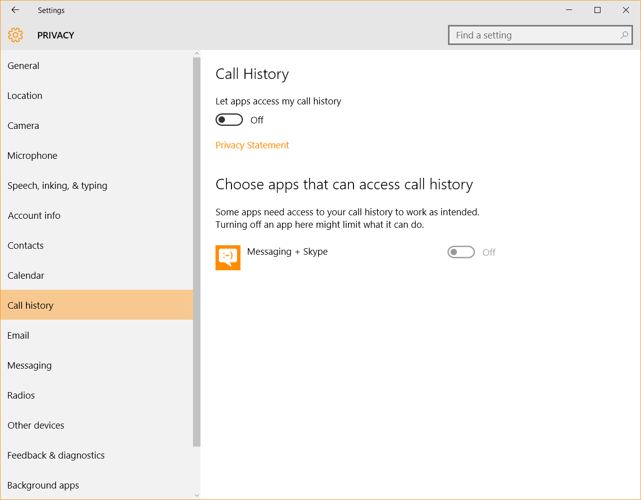 Windows 10 Security Guide - Call History Privacy Settings