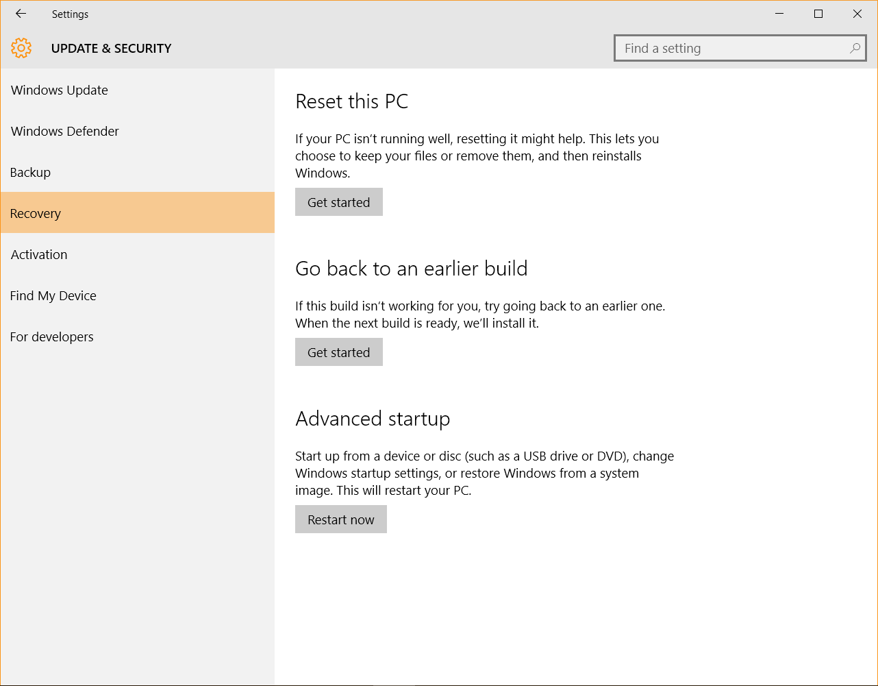 Windows 10 Security Guide - Recovery Options