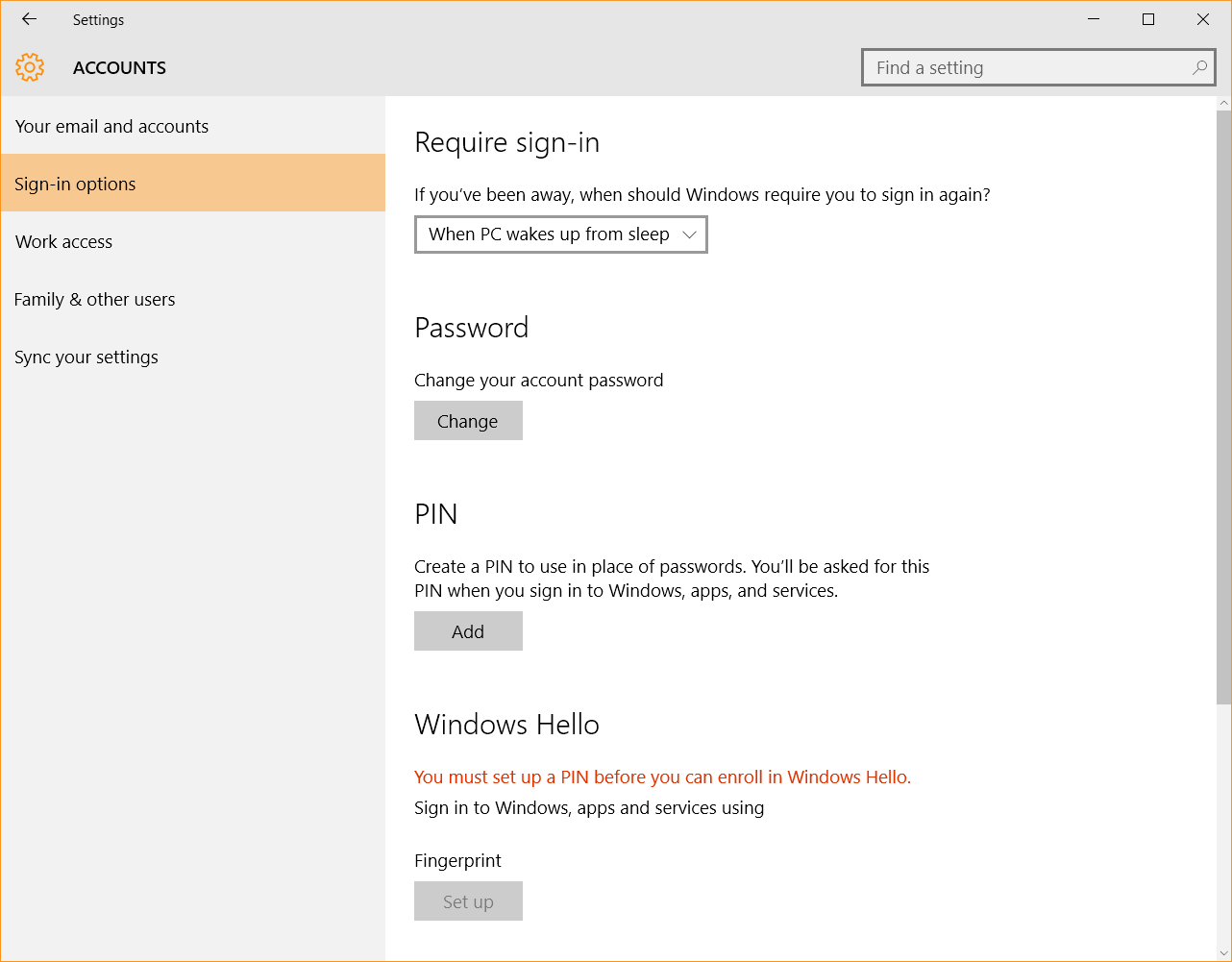 Windows 10 Security Guide - Sign In Options