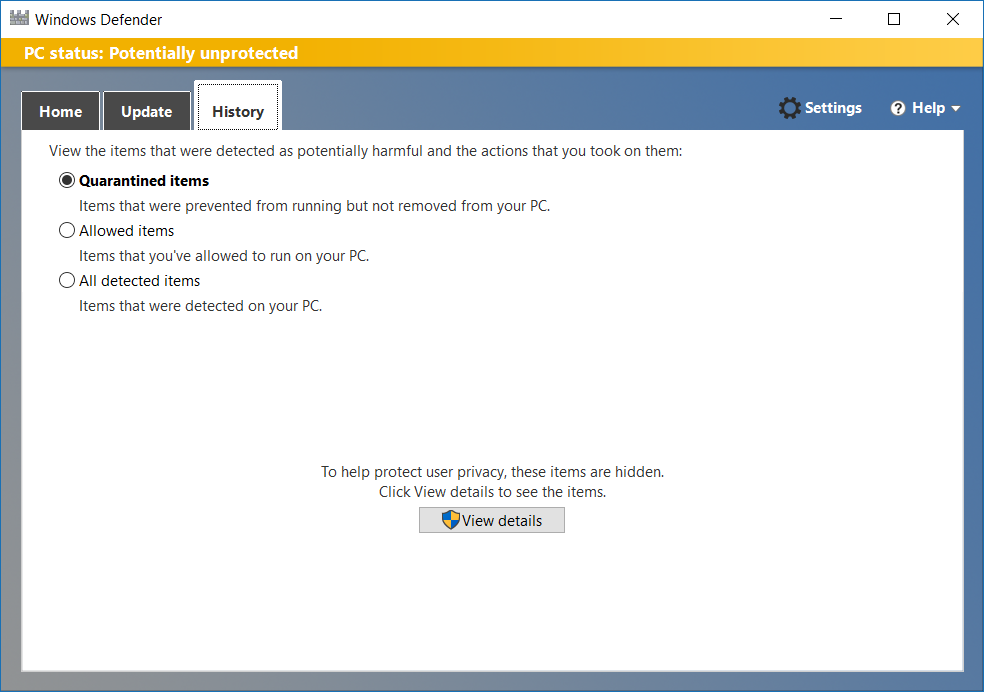 Windows 10 Security Guide - Windows Defender History