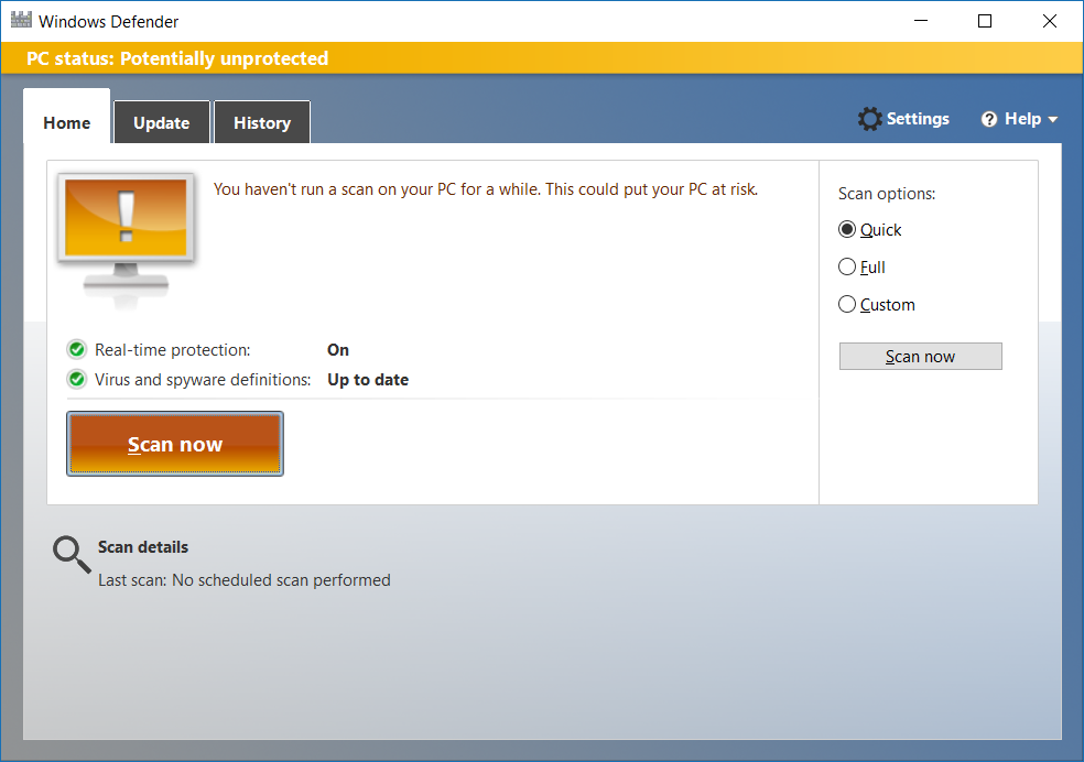 Windows 10 Security Guide - Windows Defender Main Screen